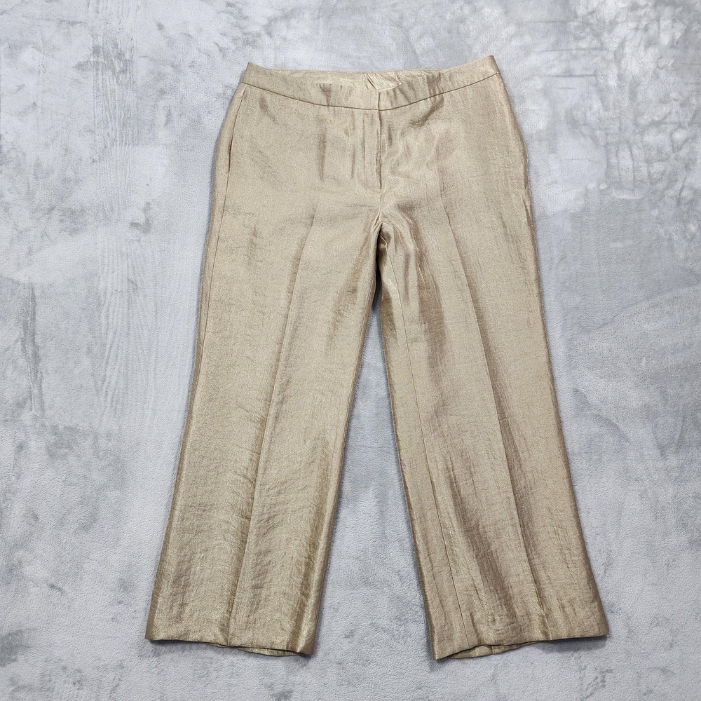 Kasper Pants‎ Womens 14 Gold Metallic Twill Pleated Lined Dress Formal Party